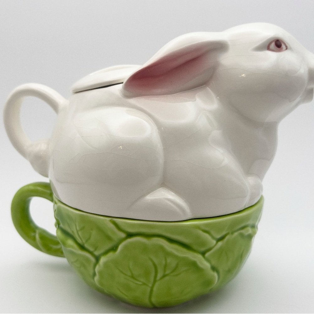 Ceramic Rabbit Mug with Green Base - Picture 2 of 4